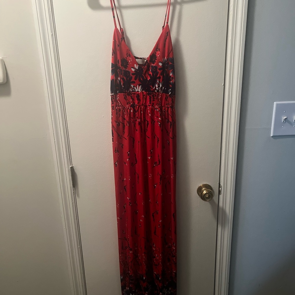 Red and Black Floral Maxi Dress